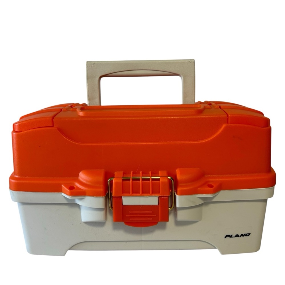 VTG Plano 2 tier trays fishing tackle box orange tan PLAMT220W EUC